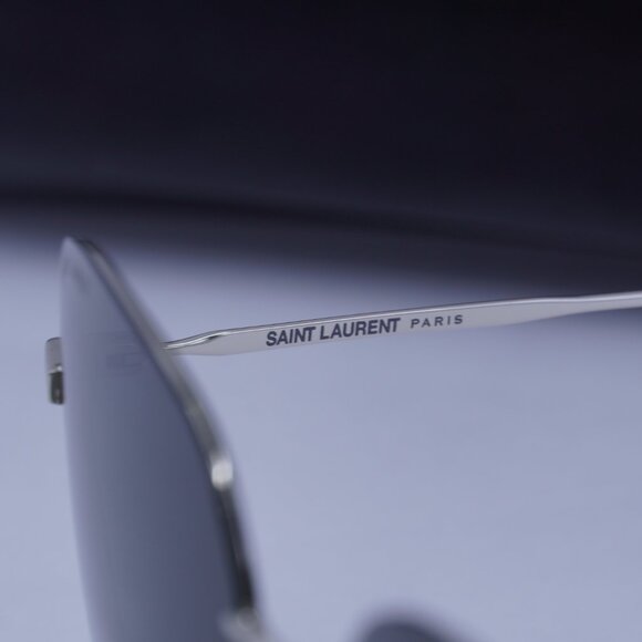 Saint Laurent SL410 WIRE 004 Square Sunglasses - Silver/Grey - Picture 4 of 9